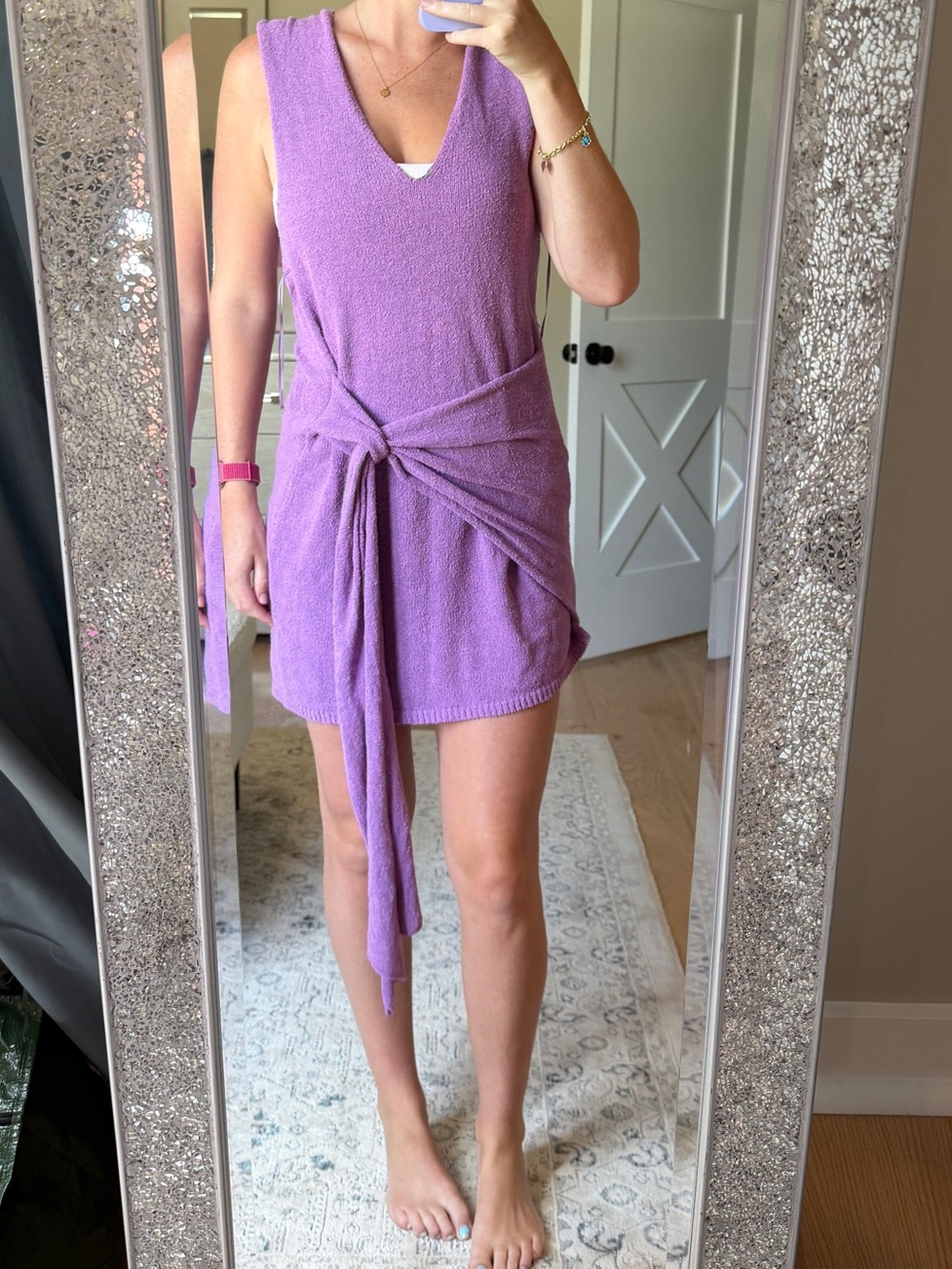 Free People- Sleeveless Lavender Tie-Waist Dress